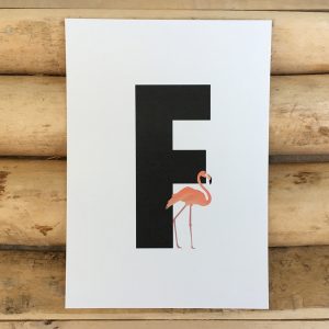letter kaartje voor naamslinger F van Flamingo