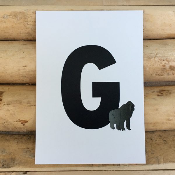 letter kaartje voor naamslinger G van Gorilla