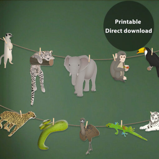 Jungle dieren slinger. Jungle dieren decoratie. Jungle decoratie kinderkamer. Jungle thema feest. Jungle decoratie verjaardag. Jungle thema school.