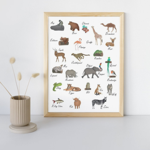 Dieren alfabet poster Nederlands. ABC poster dieren. Alfabet poster dieren - A4 formaat. Alfabet poster kinderkamer. Alfabet poster printen.