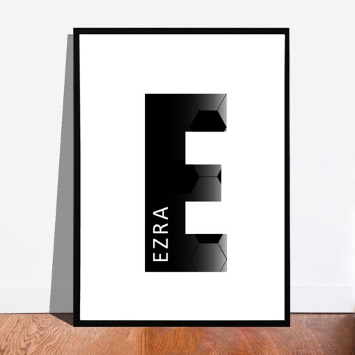 Letter poster met naam - Voetbal patroon - Letter E
