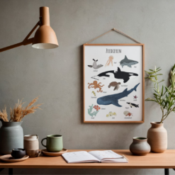 Zeedieren poster - Printable. Zee thema decoratie. Zeedieren kinderkamer, oceaan thema kinderkamer. Zeedieren thema. Kinderkamer strand thema. Babykamer onderwaterwereld. Onderwater diersoorten. Illustratie zeedieren. Praatplaat zeedieren. Praatplaat onderwaterwereld.