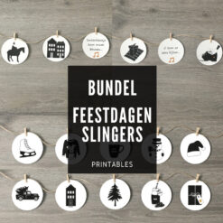 Voordeelset: Feestdagen slinger set - Zwart-wit - 2 printables. Zwart-wit Sinterklaas slinger en zwart-wit kerst slinger. Bundel feestdagen slingers zwart-wit.