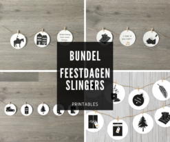 Voordeelset: Feestdagen slinger set - Zwart-wit - 2 printables. Zwart-wit Sinterklaas slinger en zwart-wit kerst slinger. Bundel feestdagen slingers zwart-wit.