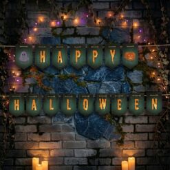 Happy Halloween slinger - Printable. Halloween slinger maken. Halloween vlaggetjes. Halloween versiering maken. Halloween printable. Happy Halloween text. Pompoen en spook.