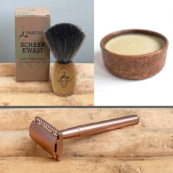 Voordeelbundel scheerset. Scheerpakket: Safety razor, vegan scheerkwast en scheerkom met scheerzeep. Voordelig scheren. Natuurlijke scheerzeep. Oceonics scheermes. Vegan scheerkwast.