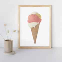 Poster ijsje - IJs in ijshoorntje - Printable. Kleurrijke kinderkamer decoratie. Vrolijke, zoete, kleurige decoratie. IJsjes thema kinderkamer. Kinderkamer met ijsjes thema of snoepjes thema. Speelhoek decoratie.