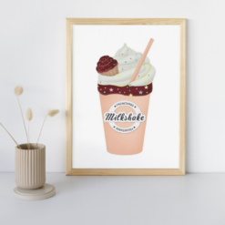 Poster ijsje - Milkshake - Printable. Kleurrijke kinderkamer decoratie. Vrolijke, zoete, kleurige decoratie. IJsjes thema kinderkamer. Kinderkamer met ijsjes thema of snoepjes thema. Speelhoek decoratie.