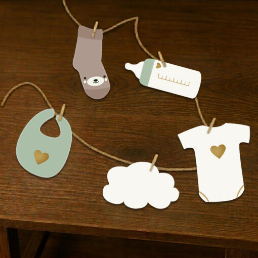 Geboorte slinger maken. Geboorte versiering neutraal. Babyshower versiering groen. DIY slinger.