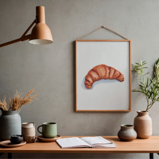 Poster croissant - A4 printable. Wall art. Wall candy. Illustratie kinderkamer poster. Leuke poster kinderkamer.