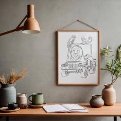 Safari dieren poster. Jungle dieren poster. Jeep safari. Poster printable.
