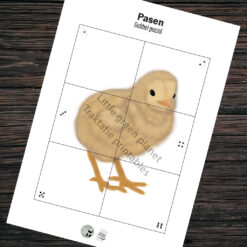 Paas dobbel puzzels – Set van 7 unieke puzzels – Printable. Paas dobbelspel. Kuikentje, konijntje, lammetje, baby eendje, tulp, paaseiren.