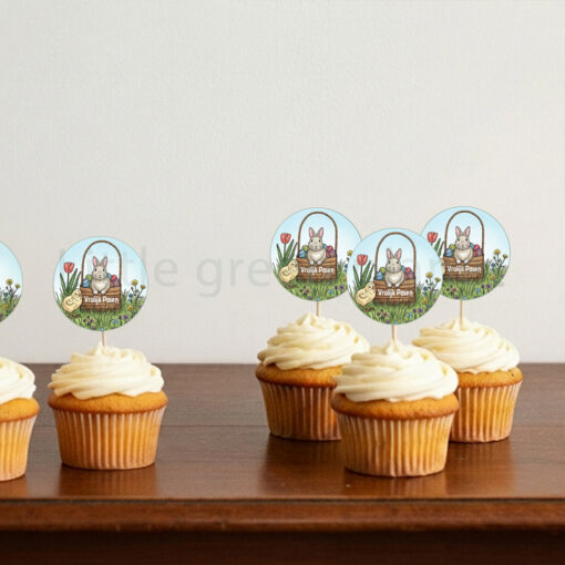 Paas printable - Vrolijk Pasen - Cupcake toppers. Traktatie prikkers.