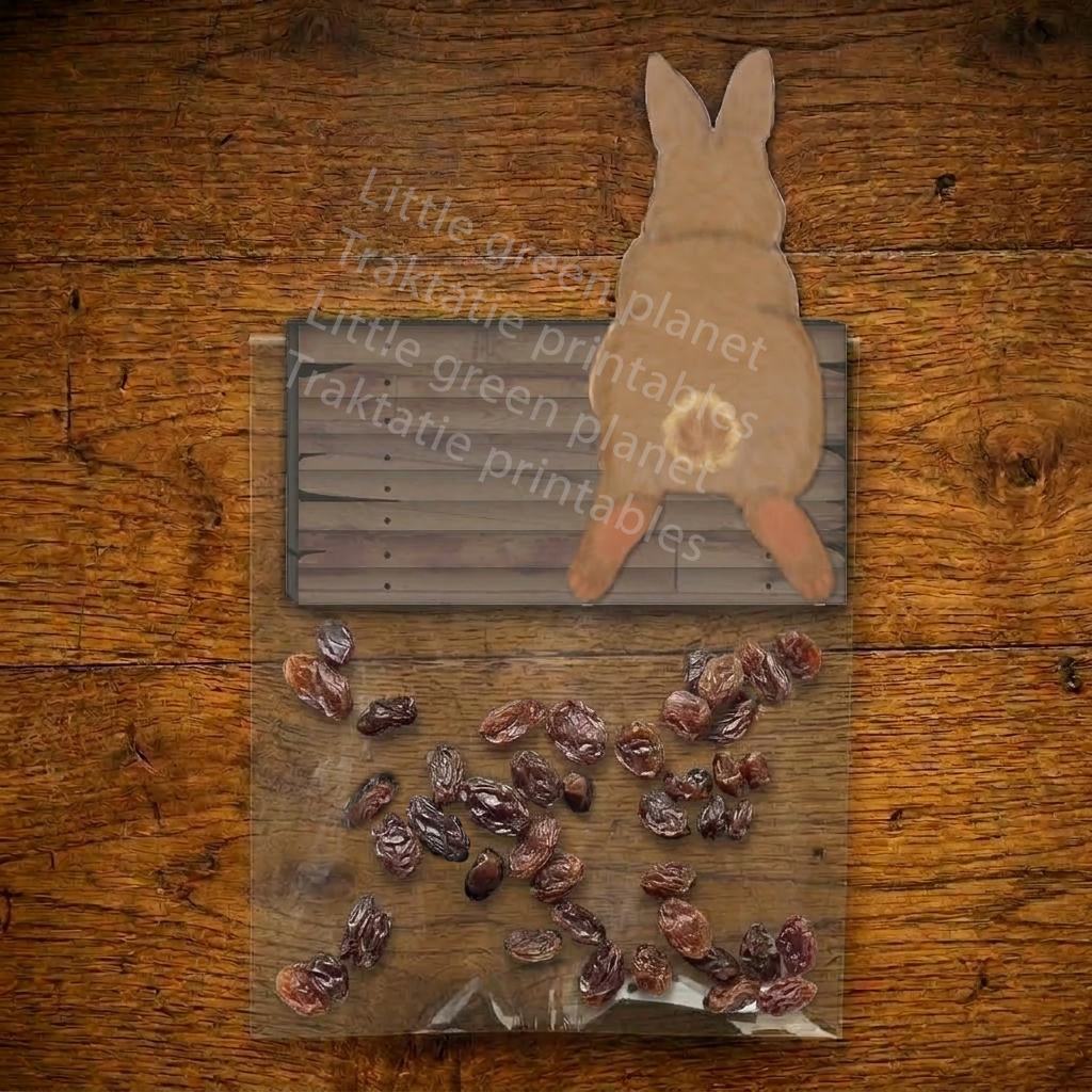 Konijnenkeutels traktatie labels - Konijnen poepjes - Poep traktatie - Rozijntjes traktatie