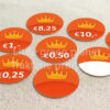 Koningsdag prijskaartjes - Kroontje - Rond - 5 cm - Printable. Vrijmarkt prijskaartjes. Prijs stickers. Prijslabels. Rommelmarkt prijskaartjes printen.