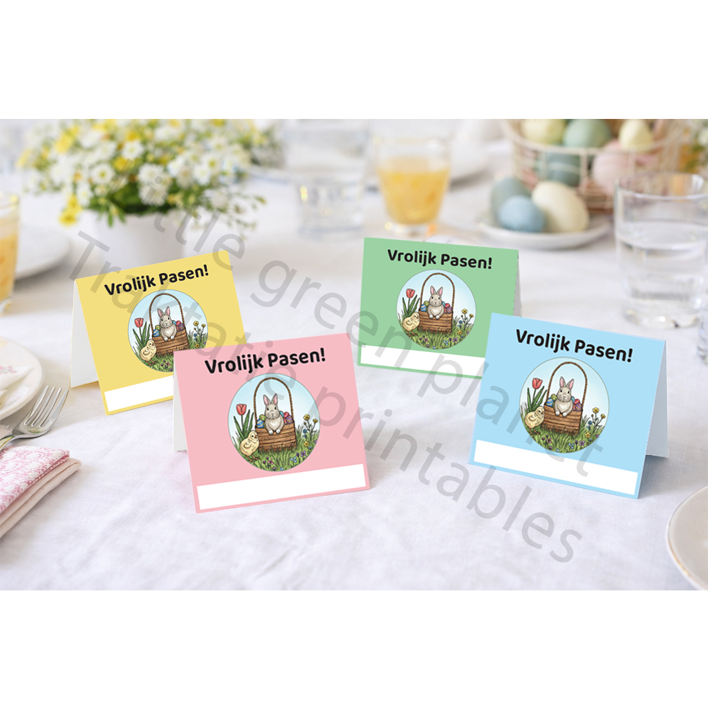 Paas tafelkaartjes (naamkaartjes) printable. Tafelkaartjes voor Pasen. Plaatskaartjes Pasen. Paasontbijt, Paasbrunch, Paaslunch, Paasdiner. Thuis en school.