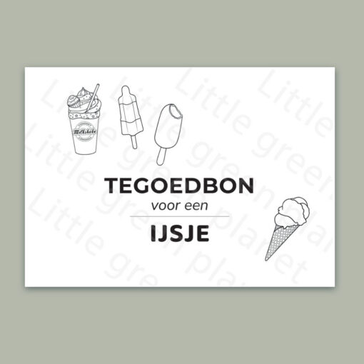 Tegoedbon voor een ijsje – Printable. Printable tegoedbon. IJskaart cadeau tegoedbon voor een ijsje. Tegoedbon ijsje eten. Printen tegoedbon. Ice cream voucher. Ice cream coupon.