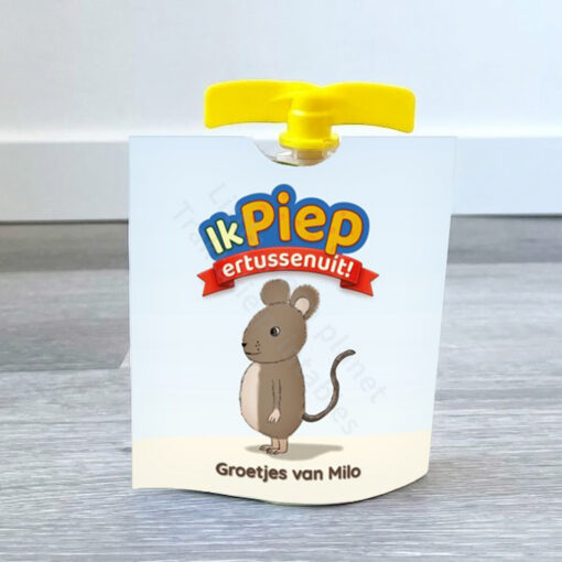 Knijpfruit traktatie wikkel – Ik piep ertussenuit – Muis – Printable. Afscheidstraktatie. Afscheid kdv traktatie. Traktatie printable. Muis traktatie.