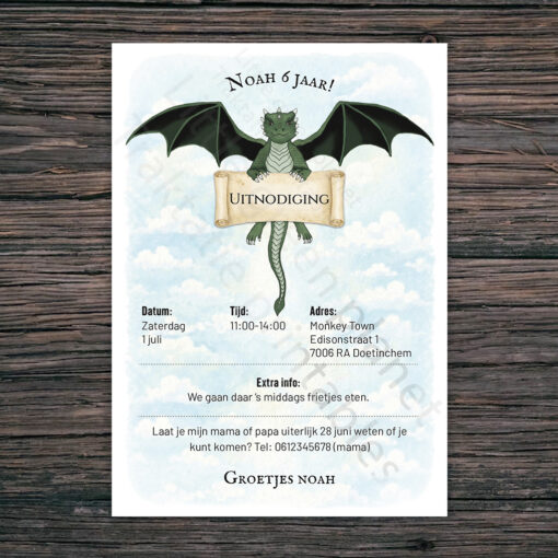Uitnodiging kinderfeestje – Draak – Gepersonaliseerd – Printable. Draken feestje. Draken uitnodiging. Ridderfeestje.