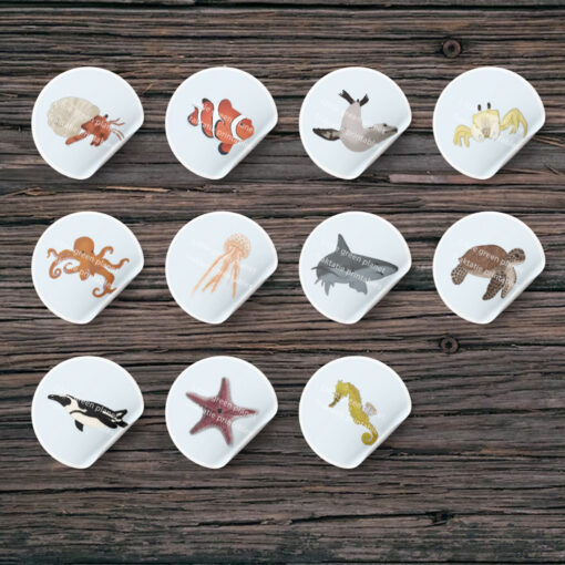 Zeedieren sluitstickers – 4 cm ronde stickers – Avery L3415‑10 – Printable. Onderwaterwereld feestje. Zomer traktatie. Strand thema. Oceaan dieren.