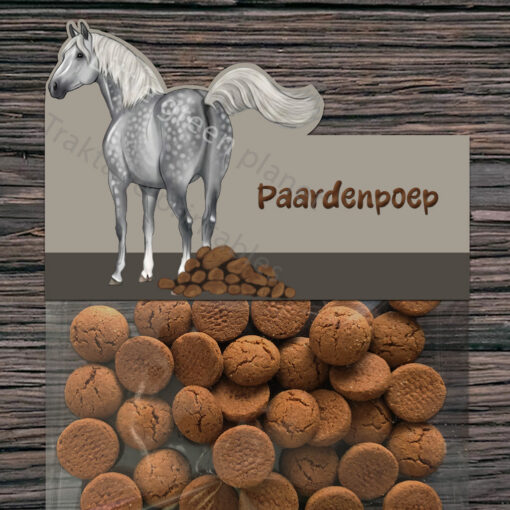 Traktatie label – Paardenpoep – Schimmel paard – Printable. Traktatie paard zelf maken. Traktatie paarden thema. Paarden traktatie voor school. Pepernoten traktatie. Chocolade traktatie. Gezonde traktatie paard.