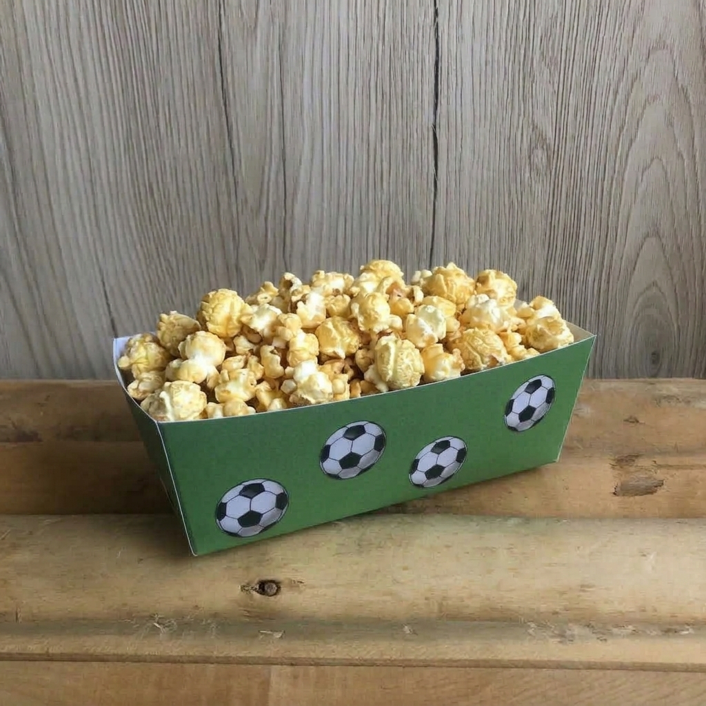 Traktatie bakje - Voetbal - Printable. Voetbal traktatie bakje. Traktatie printable. Traktatie DIY. Popcorn traktatie. Friet chips traktatie. Gezonde traktatie.