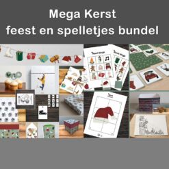 Kerst printables - Feest en spel pakket. Kerst slinger. Kerst versiering. Kerst inpakpapier, cadeauzakjes, cadeaudoosje. Kerst prikkers. Kerst spelletjes. Kleurplaat. Placemat.